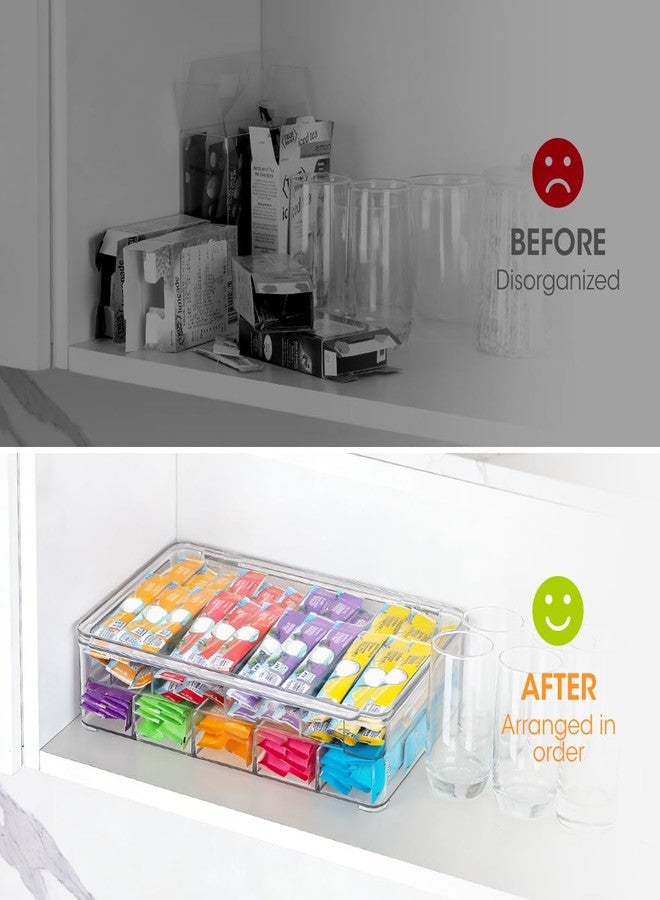 AIEVE Drink Packet Organizer, 2-Tier Tea Bag Organizer with Lid, Stackable Clear Pantry Storage Bins with Adjustable Dividers, Acrylic Water Packet Holder for Cabinet Kitchen Storage Organization - Image 4