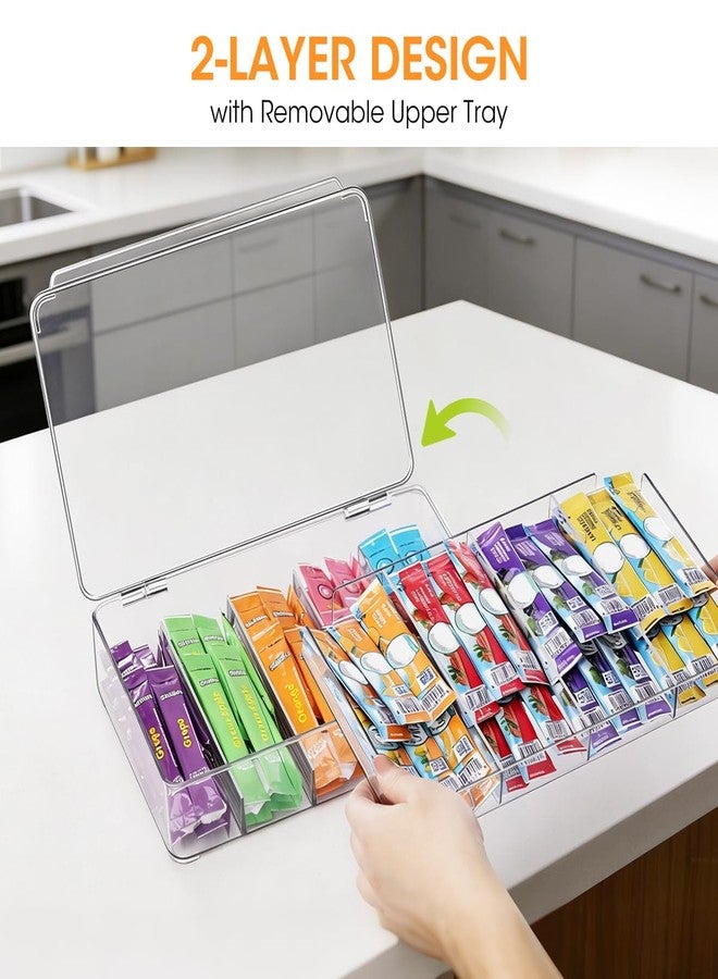 AIEVE Drink Packet Organizer, 2-Tier Tea Bag Organizer with Lid, Stackable Clear Pantry Storage Bins with Adjustable Dividers, Acrylic Water Packet Holder for Cabinet Kitchen Storage Organization - Image 2
