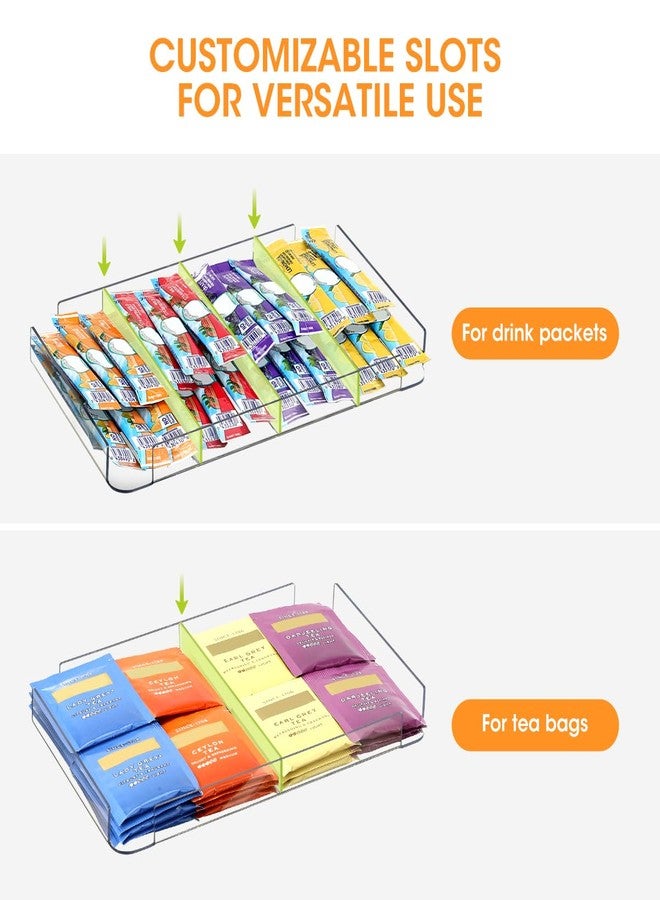 AIEVE Drink Packet Organizer, 2-Tier Tea Bag Organizer with Lid, Stackable Clear Pantry Storage Bins with Adjustable Dividers, Acrylic Water Packet Holder for Cabinet Kitchen Storage Organization - Image 3