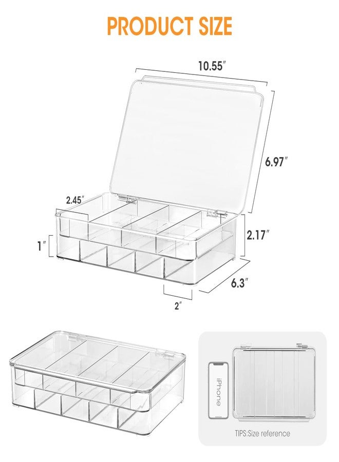 AIEVE Drink Packet Organizer, 2-Tier Tea Bag Organizer with Lid, Stackable Clear Pantry Storage Bins with Adjustable Dividers, Acrylic Water Packet Holder for Cabinet Kitchen Storage Organization - Image 5