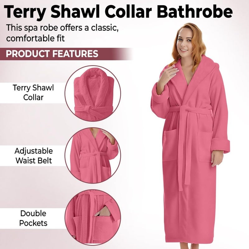 KAHAF COLLECTION Cotton Terry Robes for Women and Men, Terry Shawl Collar Bathrobe, ONE SIZE - UNISEX Men & Women Spa Robe (Cotton, Light Pink) - Image 5