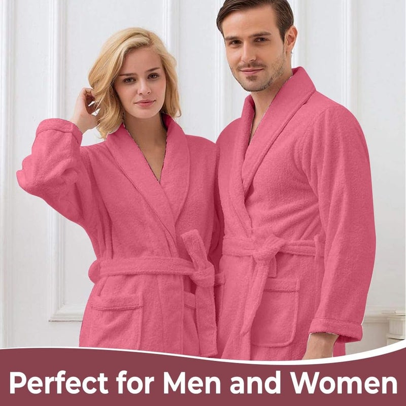 KAHAF COLLECTION Cotton Terry Robes for Women and Men, Terry Shawl Collar Bathrobe, ONE SIZE - UNISEX Men & Women Spa Robe (Cotton, Light Pink) - Image 4
