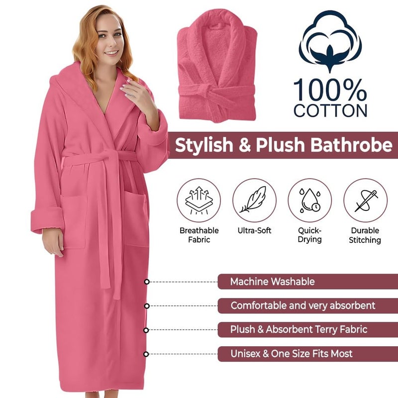 KAHAF COLLECTION Cotton Terry Robes for Women and Men, Terry Shawl Collar Bathrobe, ONE SIZE - UNISEX Men & Women Spa Robe (Cotton, Light Pink) - Image 2