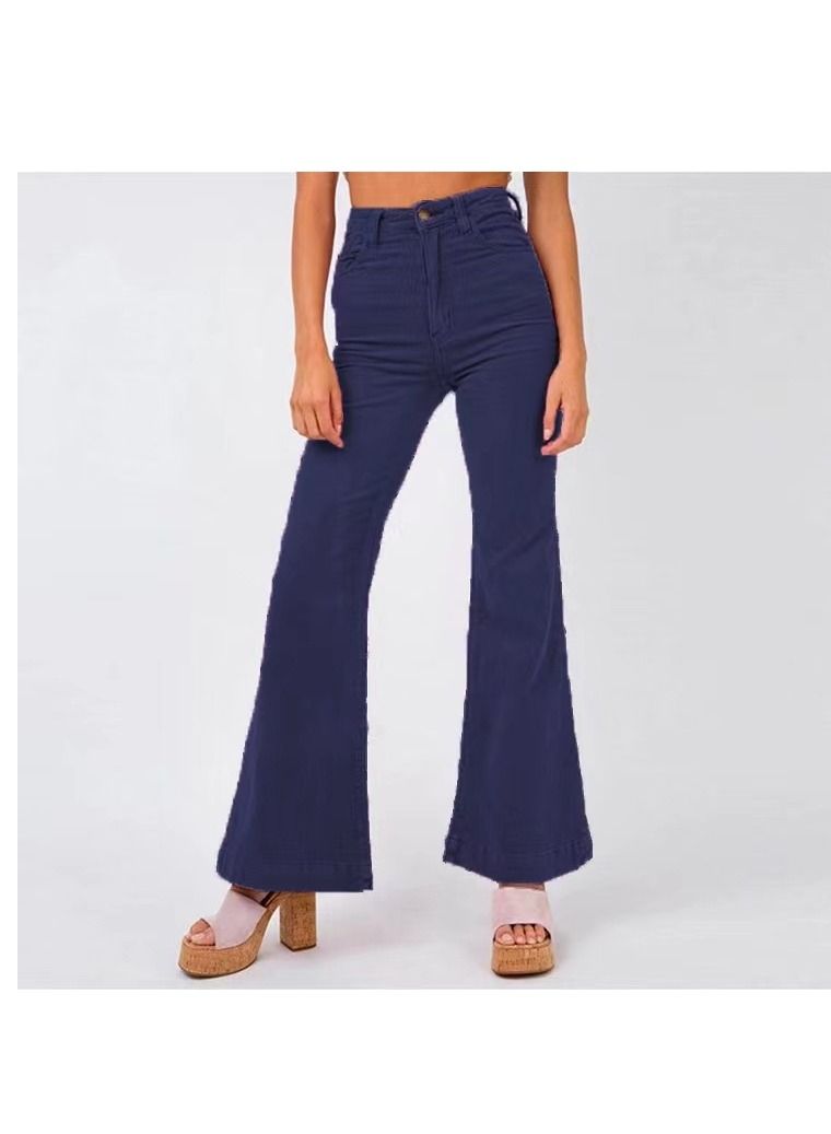 Loquat Women Fashion New Solid Color Casual Corduroy Bell Wide Leg Pants 