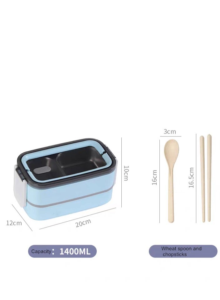 304 stainless steel double-layer insulated lunch box, lunch box, children's adult leak-proof lunch box, portable lunch box container, simple design, good durability. Comes with a stainless steel spoon * 1, fork * 1, wheat chopsticks spoon * 1 and bag * 1, - Image 5