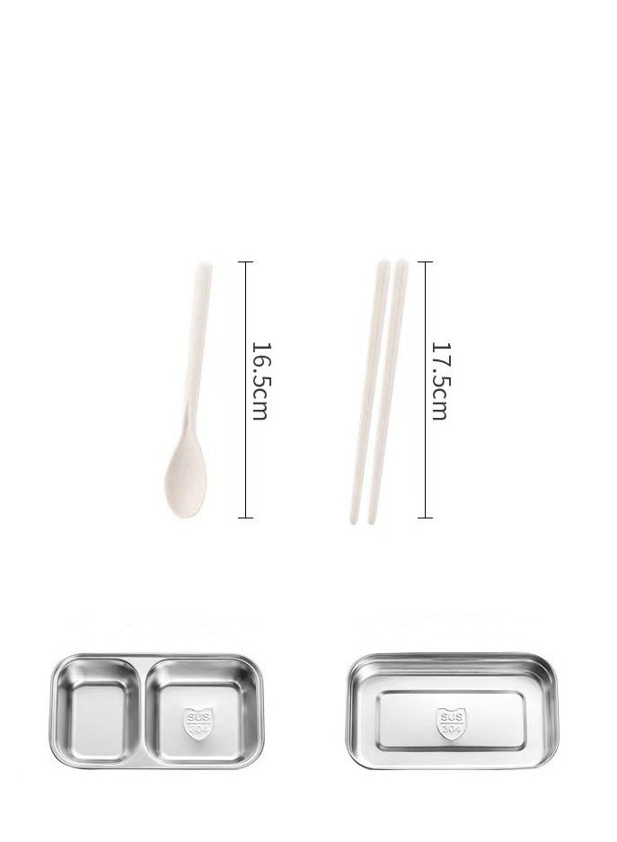 304 stainless steel double-layer insulated lunch box, lunch box, children's adult leak-proof lunch box, portable lunch box container, simple design, good durability. Comes with a stainless steel spoon * 1, fork * 1, wheat chopsticks spoon * 1 and bag * 1, - Image 4