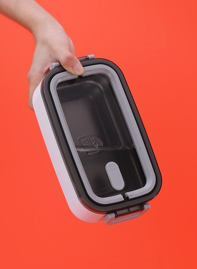 304 stainless steel double-layer insulated lunch box, lunch box, children's adult leak-proof lunch box, portable lunch box container, simple design, good durability. Comes with a stainless steel spoon * 1, fork * 1, wheat chopsticks spoon * 1 and bag * 1, - Image 3