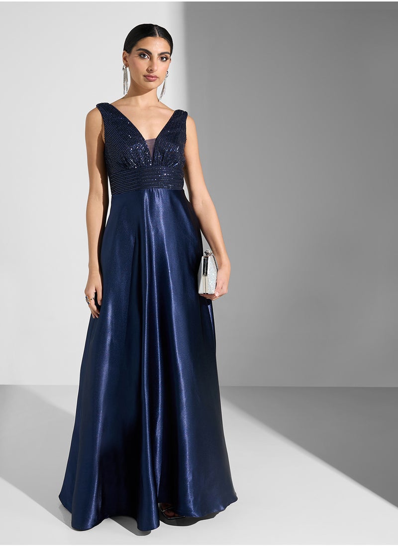 Little Mistress Satin Sleeveless V-Neck  Dress  - Image 4