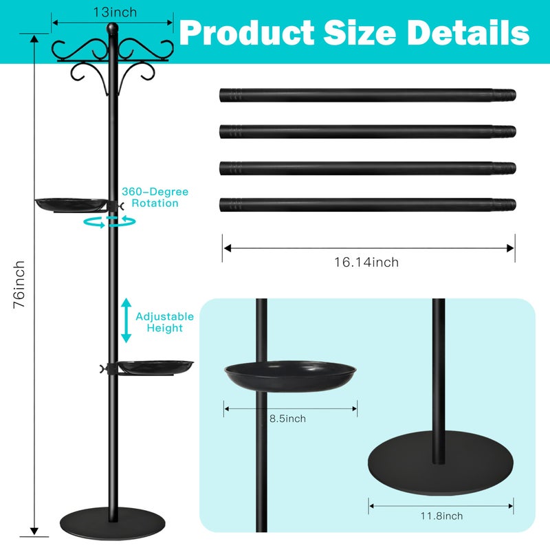 SIGOWING 76" Thicken Shepherds Hooks for Outdoor - Double Shepherd Hooks for Outside with 2 Stands, Bird Feeder Pole with a Flat Base for Deck, Plant Stand Indoor, Wreath and Wind Chimes Hanger - Image 2