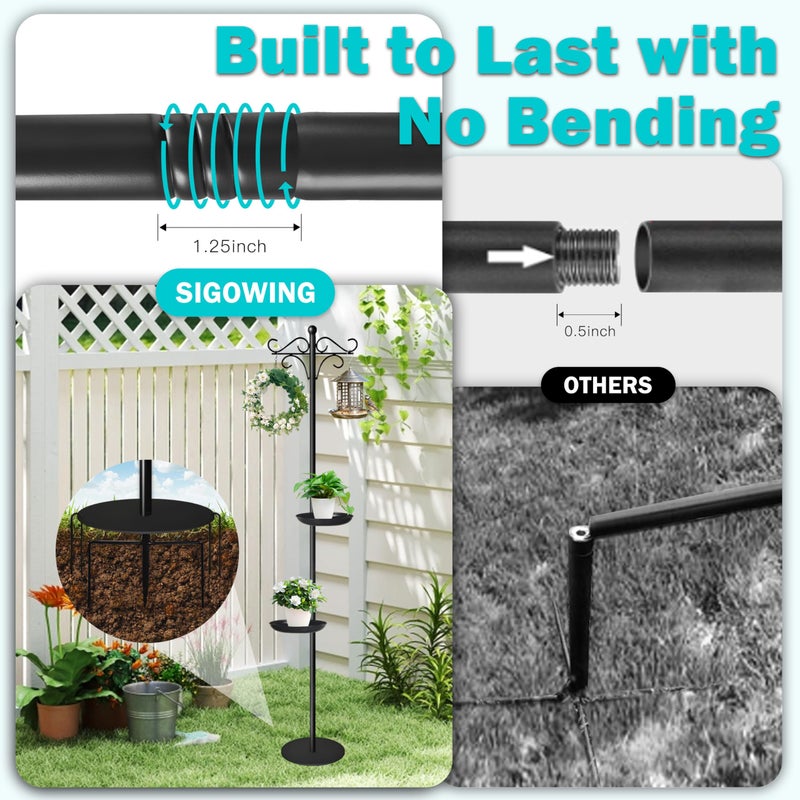 SIGOWING 76" Thicken Shepherds Hooks for Outdoor - Double Shepherd Hooks for Outside with 2 Stands, Bird Feeder Pole with a Flat Base for Deck, Plant Stand Indoor, Wreath and Wind Chimes Hanger - Image 3