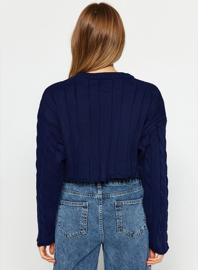 trendyol Navy Blue Super Crop Hair Knit Sweater - Image 5