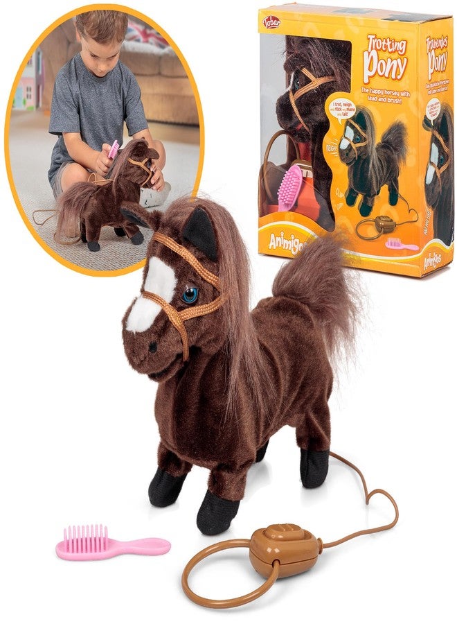 Tobar: Animigos Trotting Pony - Brown - Cuddly Animated Plush Pet, Trots-Neighs-Flicks Its Tail, Brush & Lead, Fun Interactive Toy, Toddlers-Kid 18Mo+ - Image 3