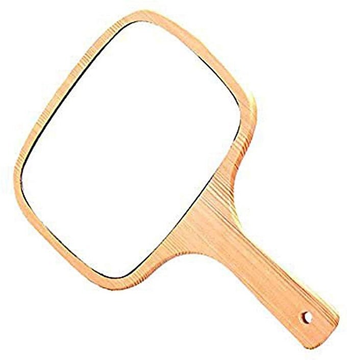 NATURAL WOOD MIRROR WOODEN HAND MIRROR VINTAGE PORTABLE COMPACT MAKEUP VANITY HAND HELD WITH HANDLE DRESSING TABLE SHAVING AND FOR TRAVEL KIT BIG SQUAREOVER THE DOOR MOUNTINGFRAMED