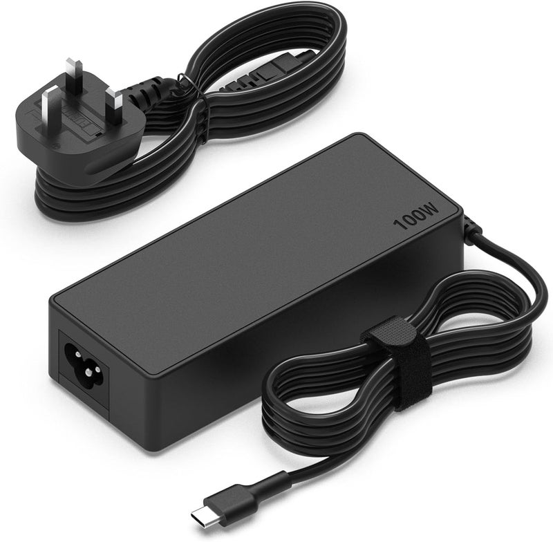 شاحن جهاز الكمبيوتر المحمول سريع بقوة 100 واط ومنفذ USB C، متوافق مع أجهزة Lenovo، HP، Dell، Asus، وجميع الأجهزة التي تدعم منفذ USB-C، يدعم شحن بقوات 100 واط، 96 واط، 90 واط، 87 واط، 65 واط، 45 واط، 30 واط. - Image 1