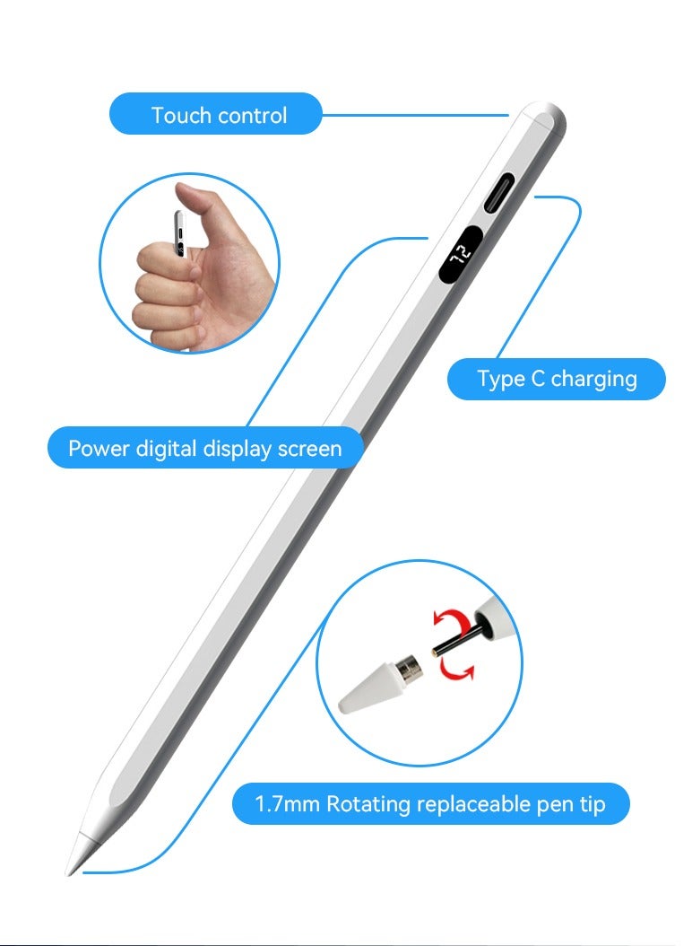 IPad stylus, comes with a pen case and two pen tips as a gift, Universal Stylus Pen, Compatible with iPad 2018 and Later , iPad, iPad Pro, iPad Air, iPad Mini (White) - Image 1