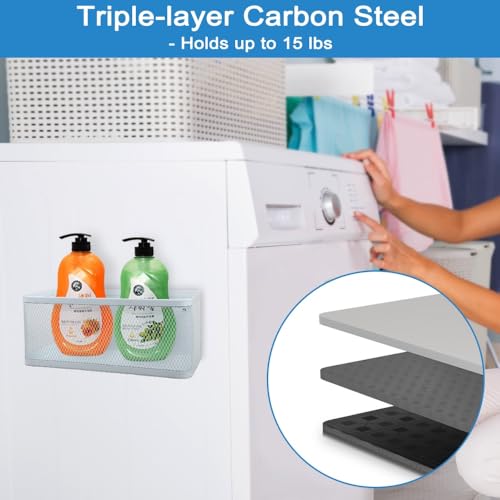 Picowe Magnetic Laundry Organizer, Large Magnet Basket for Laundry Room,16.5lb Capacity Magnetic Shelf for Washer /Dryer, Fridge & Small Spaces ( L, White) - Image 5