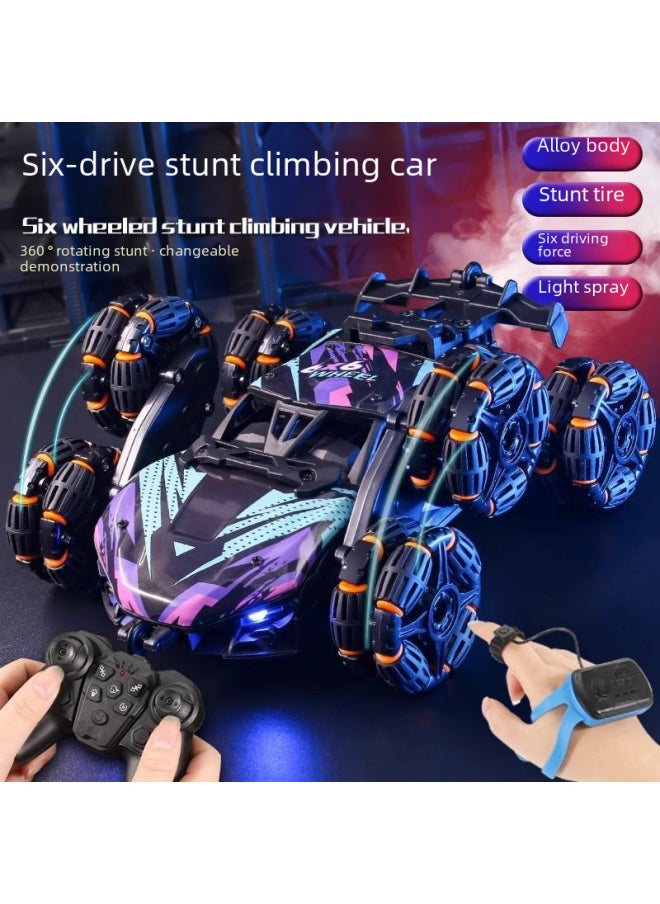 Children's Six-wheel Swing Arm High-speed Drift Off-road Vehicle Six-drive Special Deformation Spray Climbing Bucket Remote Control Car Toy-Color:[X24 Blue] Spray Racing Stunt Light Sound Single Control-Proportion:Double Electric-with Remote Control Battery Charging Line Screwdriver  - Image 2