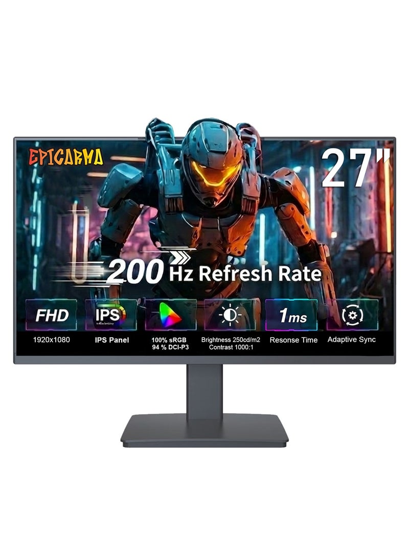 27 Inch 200Hz Gaming Monitor FHD 1920x1080 IPS Display 1ms Ultra-Fast Response | Frameless Gaming Screen | HDMI & DisplayPort | Eye Care Technology | PC & Console Compatible image 2