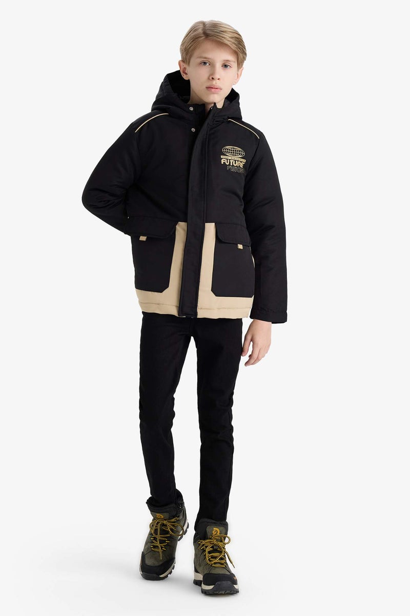 DeFacto Boy Hooded Zippered Waterproof Puffer Jacket - Image 2