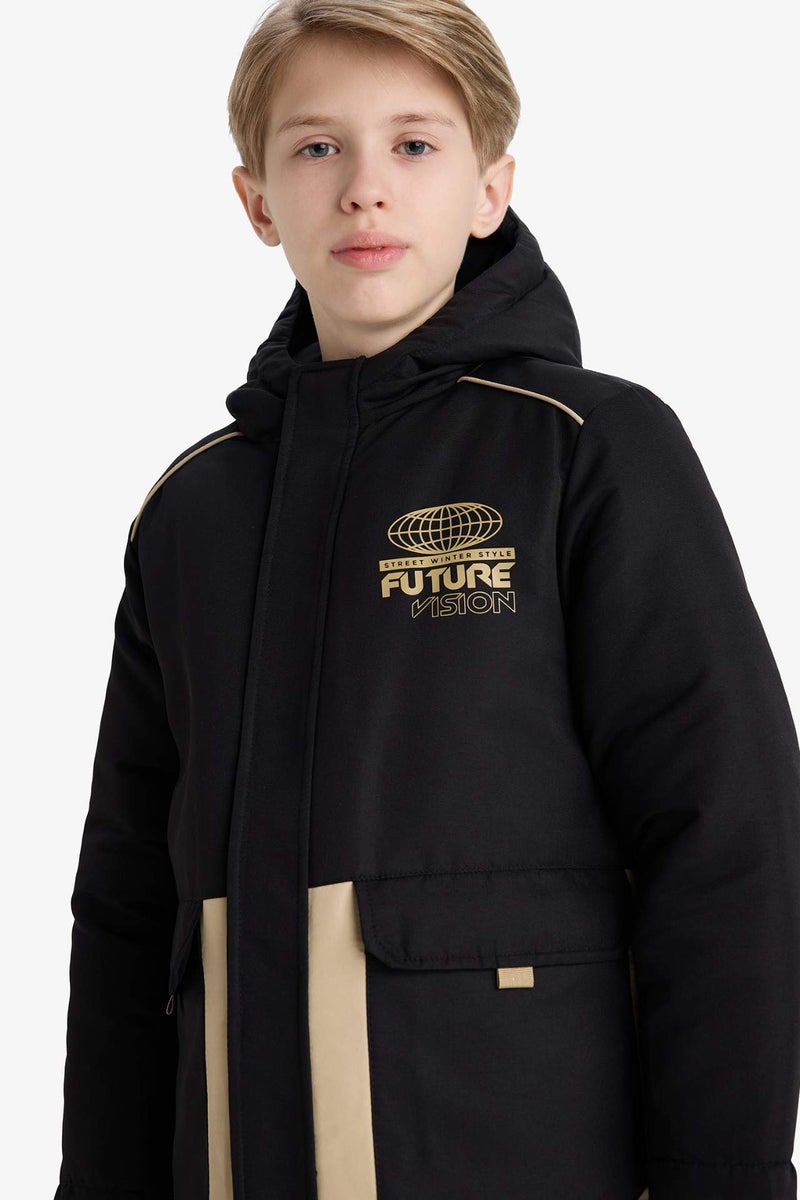 DeFacto Boy Hooded Zippered Waterproof Puffer Jacket - Image 4