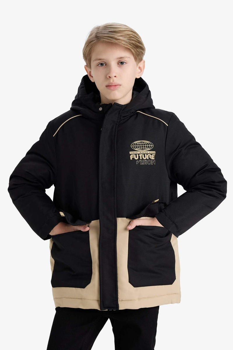 DeFacto Boy Hooded Zippered Waterproof Puffer Jacket - Image 3
