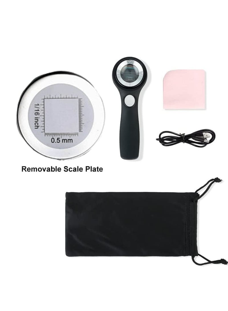 SYOSI Handheld Jewelers Loupe with Scale, Multi-Function 10X USB Rechargeable Coin Magnifier with UV Light and LED Light, Magnifying Glass Loop with Touch Brightness Adjustable Light for Jewelry Diamonds - Image 5