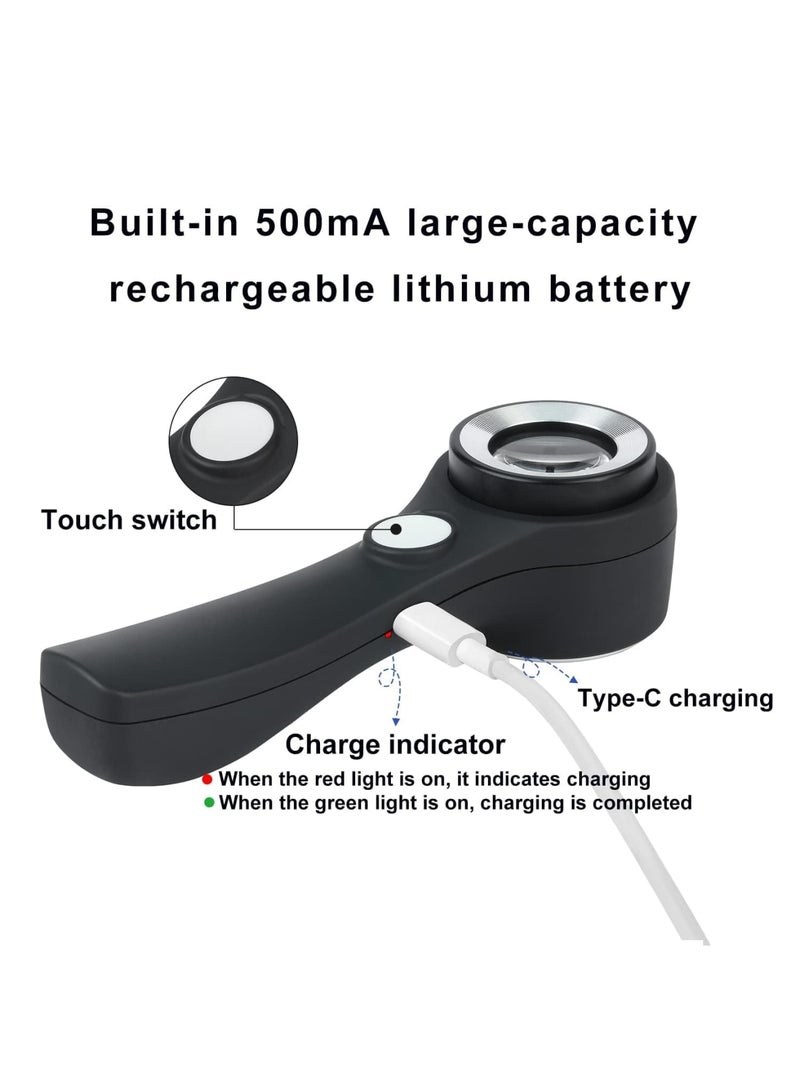SYOSI Handheld Jewelers Loupe with Scale, Multi-Function 10X USB Rechargeable Coin Magnifier with UV Light and LED Light, Magnifying Glass Loop with Touch Brightness Adjustable Light for Jewelry Diamonds - Image 4