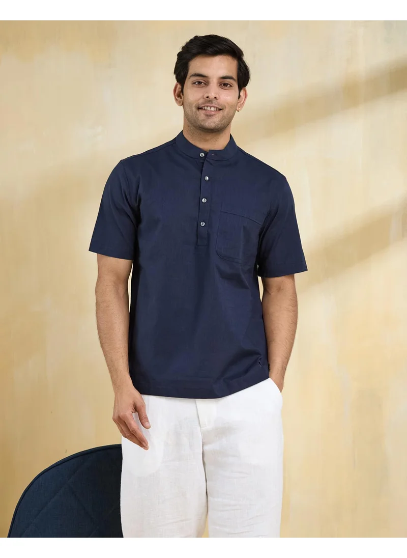 Fabindia Navy Cotton Mid Placket Shirt