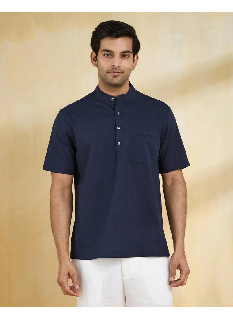 Fabindia Navy Cotton Mid Placket Shirt