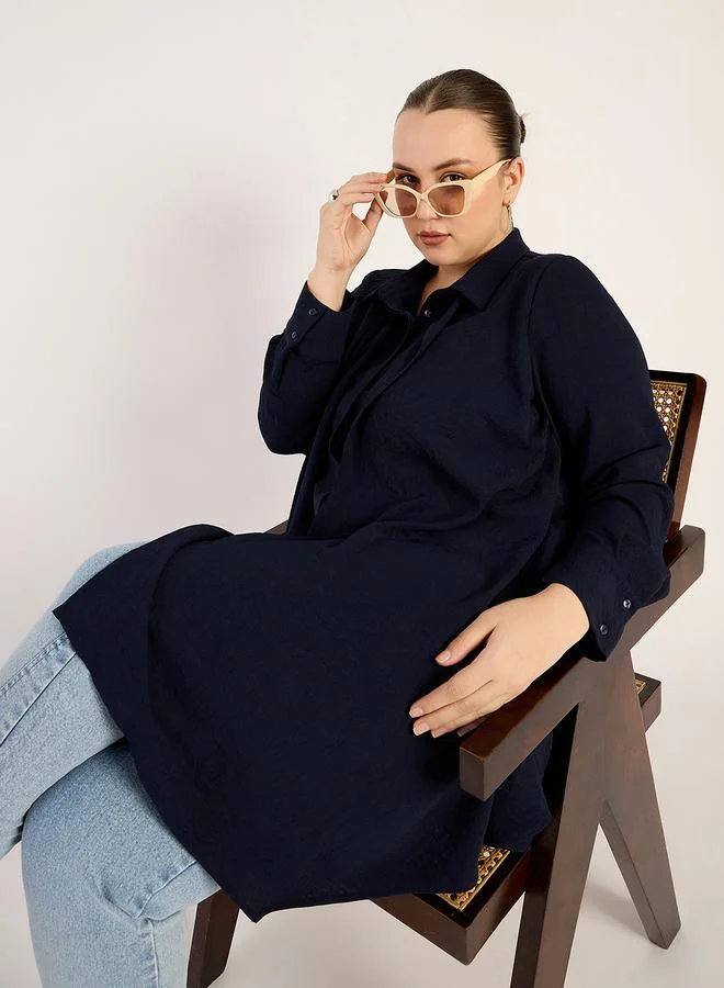 Femmella Femmella Plus Size Navy Asymmetric Button Down Shirt