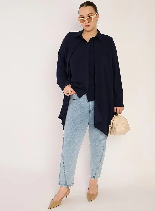 Femmella Femmella Plus Size Navy Asymmetric Button Down Shirt