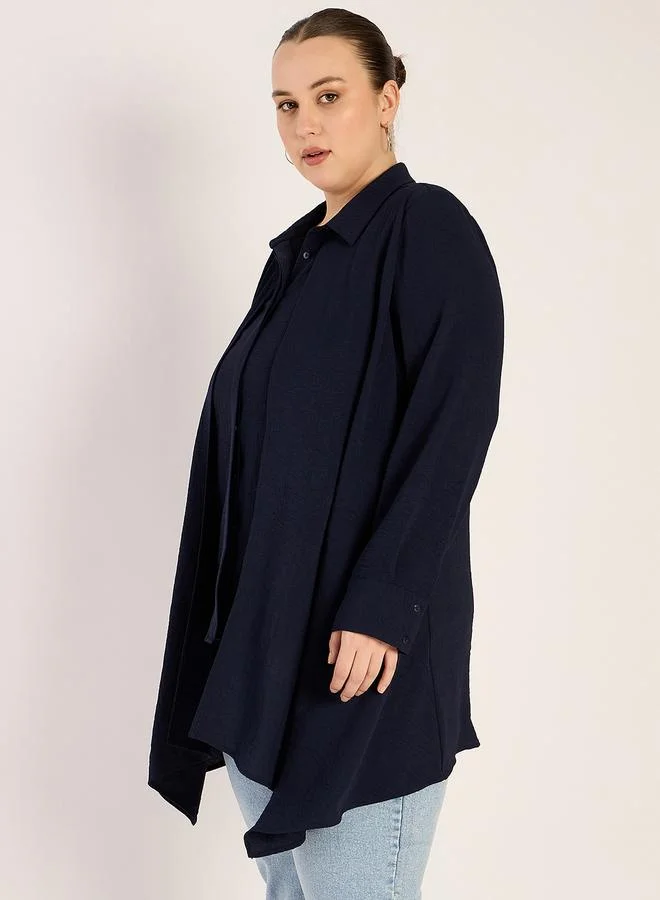 Femmella Femmella Plus Size Navy Asymmetric Button Down Shirt