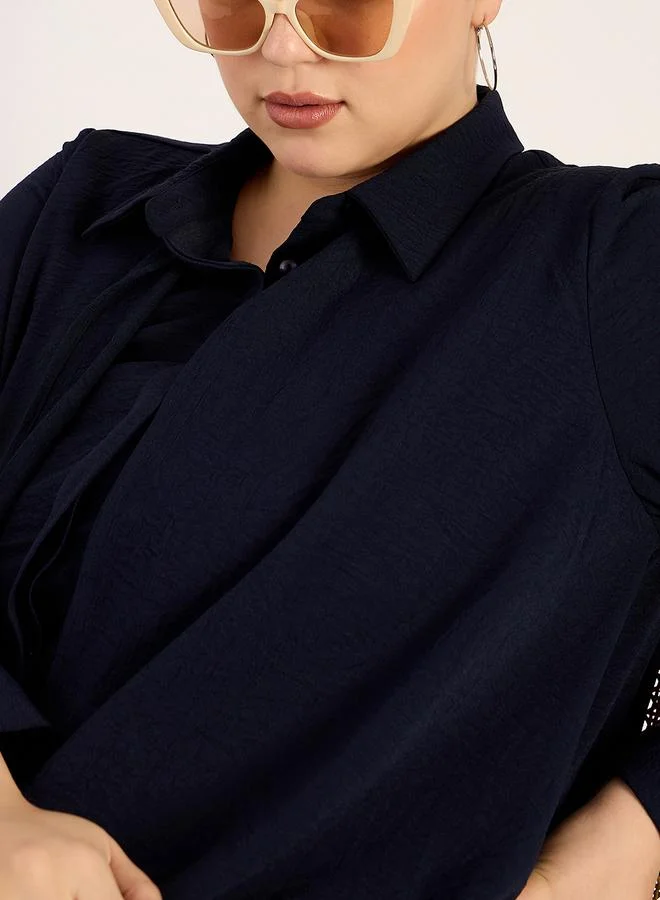 Femmella Femmella Plus Size Navy Asymmetric Button Down Shirt