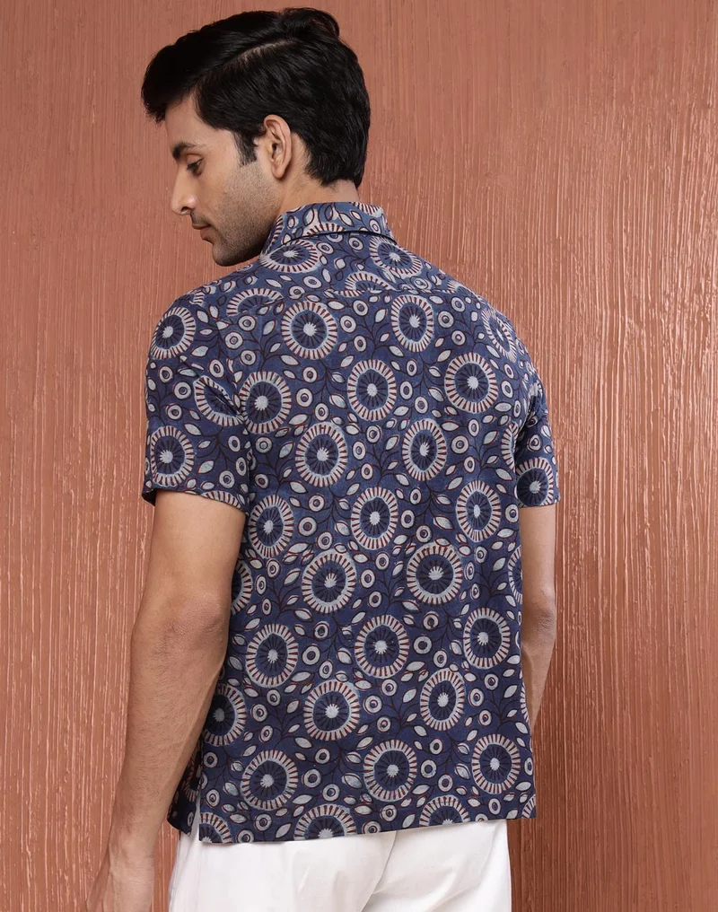 Fabindia  Indigo Cotton Bagh Printed Shirt for Men | Best Price UAE