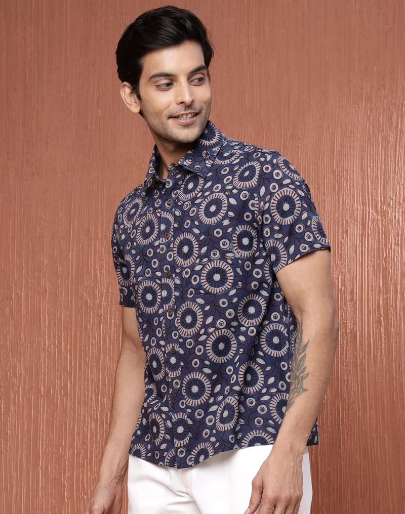 فاب انديا قميص قطن مطبوع باللون النيلي