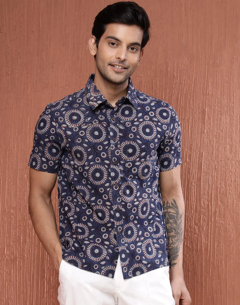 فاب انديا قميص قطن مطبوع باللون النيلي