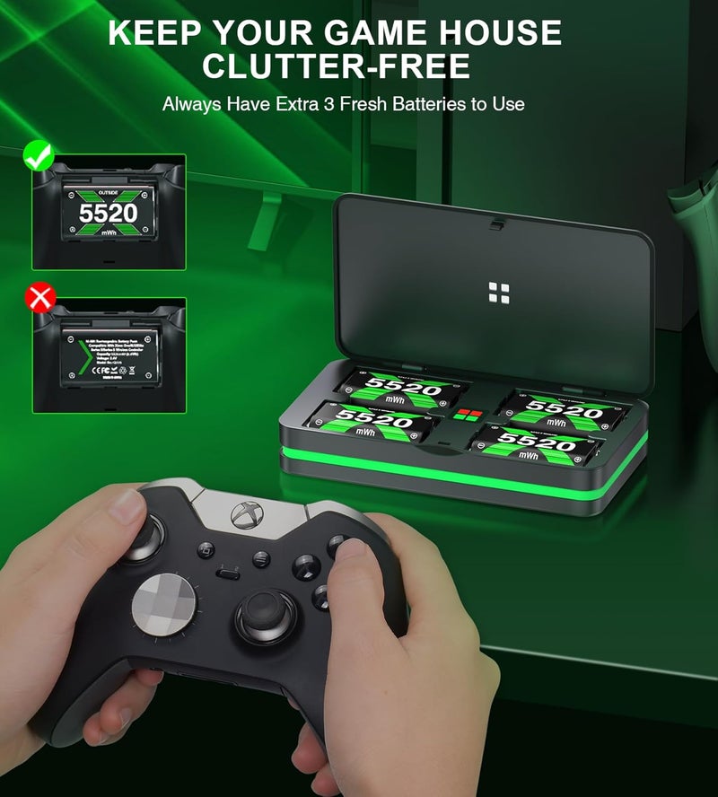 حزمة بطارية سريعة الشحن لأجهزة تحكم Xbox، بطارية قابلة لإعادة الشحن 4x6240mWh (2600mAh) متوافقة مع أجهزة تحكم Xbox One/Xbox Series X|S/Xbox One S|X/Xbox One Elite والإكسسوارات - Image 4