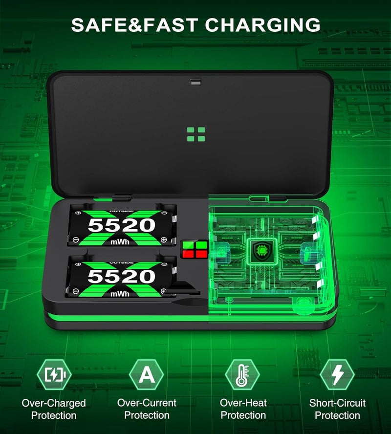 حزمة بطارية سريعة الشحن لأجهزة تحكم Xbox، بطارية قابلة لإعادة الشحن 4x6240mWh (2600mAh) متوافقة مع أجهزة تحكم Xbox One/Xbox Series X|S/Xbox One S|X/Xbox One Elite والإكسسوارات - Image 5
