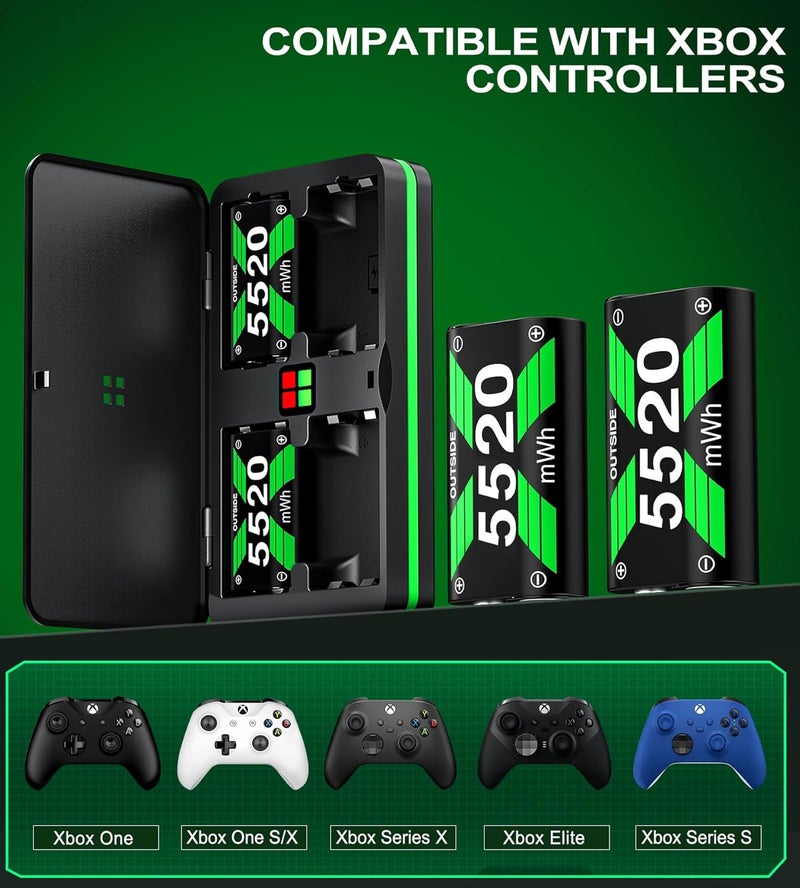 حزمة بطارية سريعة الشحن لأجهزة تحكم Xbox، بطارية قابلة لإعادة الشحن 4x6240mWh (2600mAh) متوافقة مع أجهزة تحكم Xbox One/Xbox Series X|S/Xbox One S|X/Xbox One Elite والإكسسوارات - Image 3