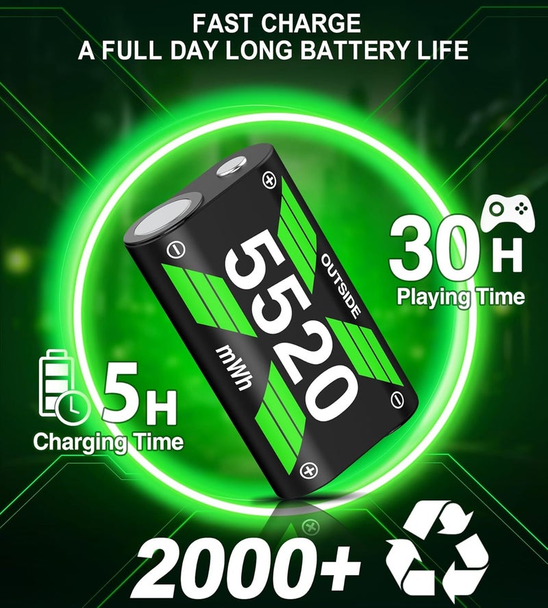 حزمة بطارية سريعة الشحن لأجهزة تحكم Xbox، بطارية قابلة لإعادة الشحن 4x6240mWh (2600mAh) متوافقة مع أجهزة تحكم Xbox One/Xbox Series X|S/Xbox One S|X/Xbox One Elite والإكسسوارات - Image 2