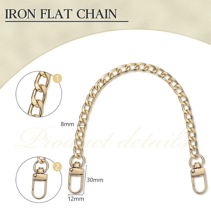 Canlierr 5 Pieces Replacement Flat Chains Iron Bag Chains Handbag Chain Straps Purse Chain Bag Strap Replacement Chain Purse Link Chains with Metal Slide Hook Buckles for DIY Handbags Crafts 4 Sizes - Image 2