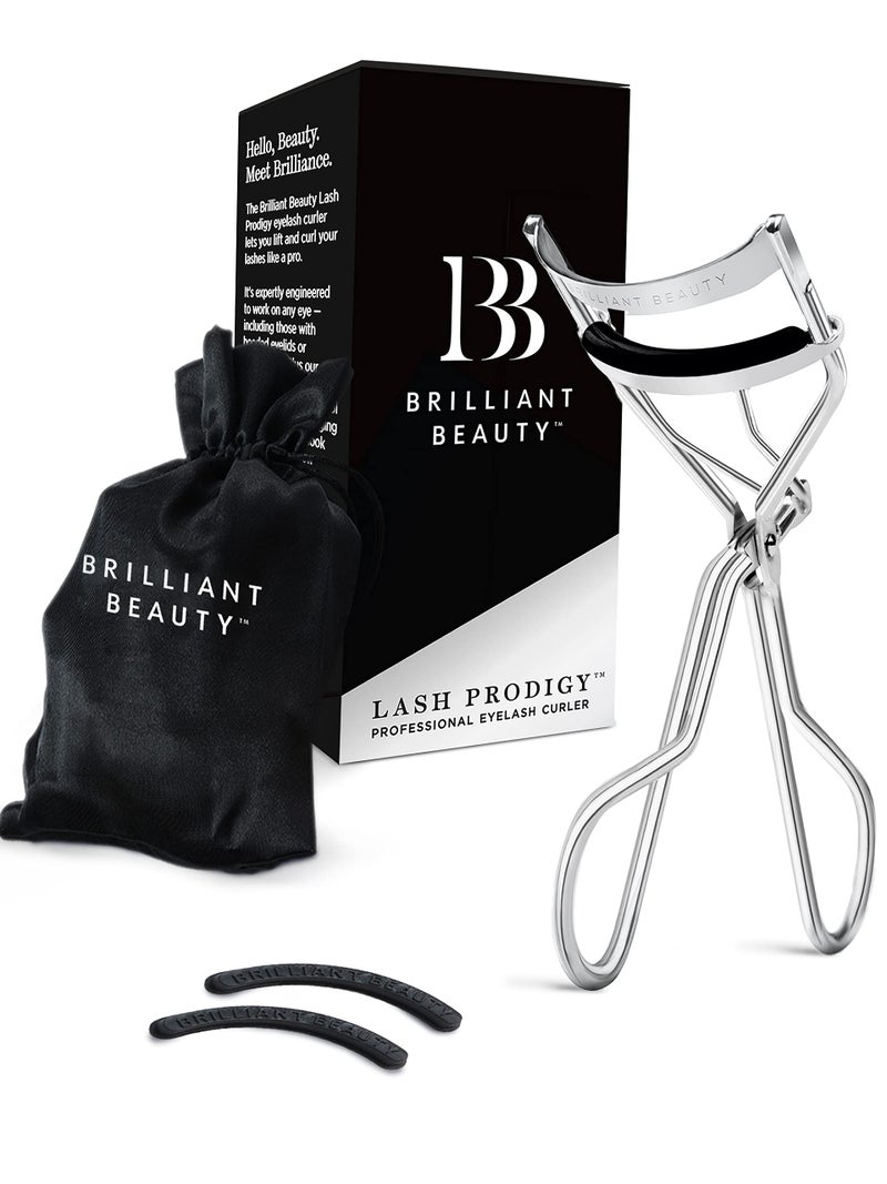 Brilliant Beauty Brilliant Beauty Eyelash Curler with Satin Bag & Refill Pads - Award Winning Eye Lash Curlers for Dramatically Curled Eyelashes & Lash Lift in Seconds (Prism)