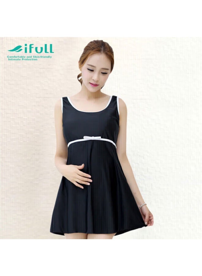 Skin-friendly Yifu Maternity Swimsuit For Women, Plus Size, Tummy Control, Conservative, Slimming, One-piece Dress Style, Mom Swimwear, Black, 3XL - Image 1