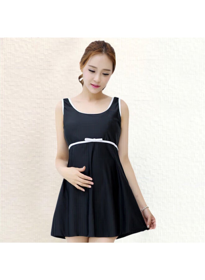 Skin-friendly Yifu Maternity Swimsuit For Women, Plus Size, Tummy Control, Conservative, Slimming, One-piece Dress Style, Mom Swimwear, Black, 3XL - Image 2
