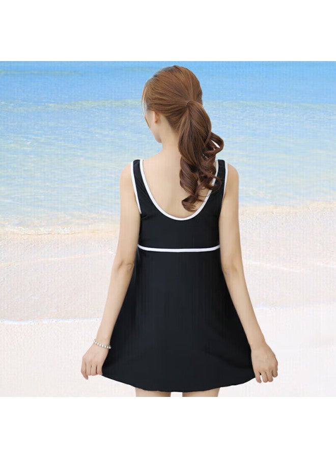 Skin-friendly Yifu Maternity Swimsuit For Women, Plus Size, Tummy Control, Conservative, Slimming, One-piece Dress Style, Mom Swimwear, Black, 3XL - Image 3