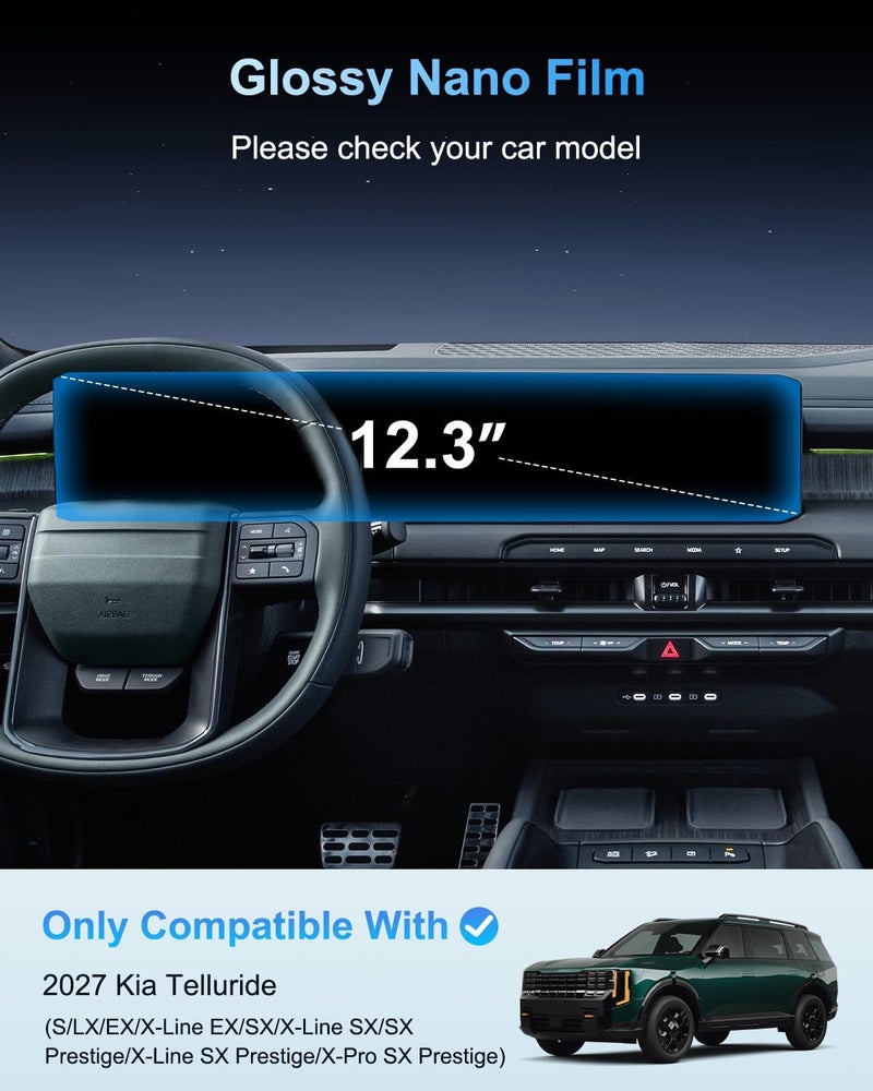 (2PC) 2027 Telluride Screen Protector For 2027 Kia Telluride (S/LX/EX/X-Line EX/SX/X-Line SX/SX Prestige/X-Line SX Prestige/X-Pro SX Prestige) Dual 12.3-inch Panoramic Display 2027 Telluride Interior Accessories HD Transparent Nano Film - Image 2