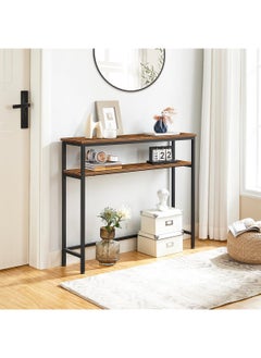 2-Layer Side Coffee Table Simple Console Table for Sofa Home Entryway Living Room 100 x 30 x 90 cm Brown
