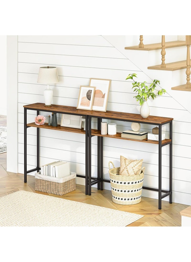 AGD - 2-Layer Side Coffee Table Simple Console Table for Sofa Home Entryway Living Room 100 x 30 x 90 cm Brown - Image 1