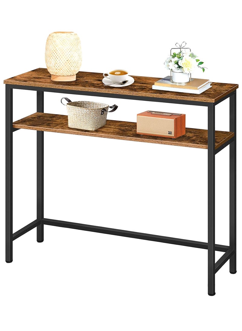 AGD - 2-Layer Side Coffee Table Simple Console Table for Sofa Home Entryway Living Room 100 x 30 x 90 cm Brown - Image 1