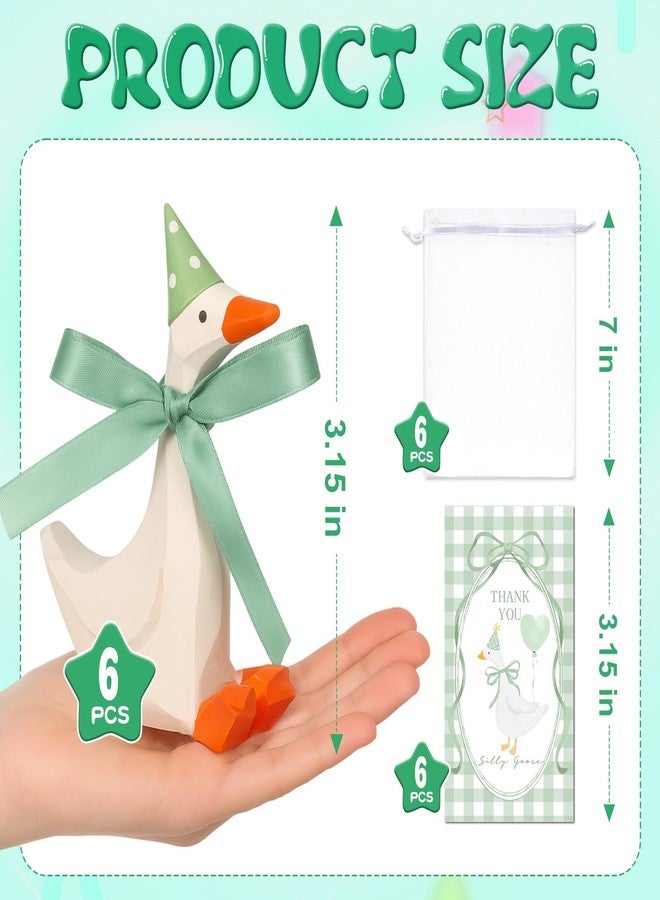 Leinuosen 6 Set Wooden Silly Goose Party Favors Handmade Mini Goose Figurines Gift with Thank You Card, Organza Bag Wooden Table Decor for Baby Shower Birthday Farm Themed Party (Green) - Image 2